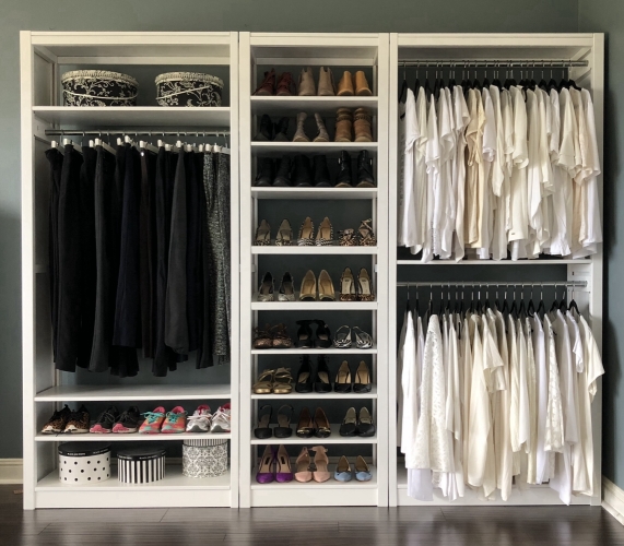 An 88-inch solid wood reach-in closet system